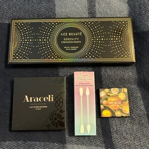 Bundle: Ace Beauty Palette, Araceli dual blush, purple shadow w/applicators.